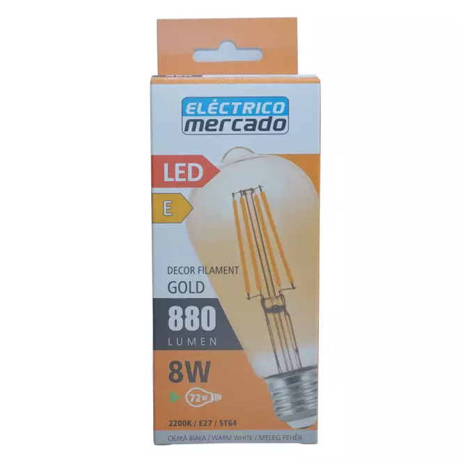 ŽIAROVKA FL ST64 8W / 850LM E27 230V 2200K ZLATÁ