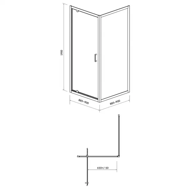 Sprchový kút ARTECO PIVOT 90x90x190