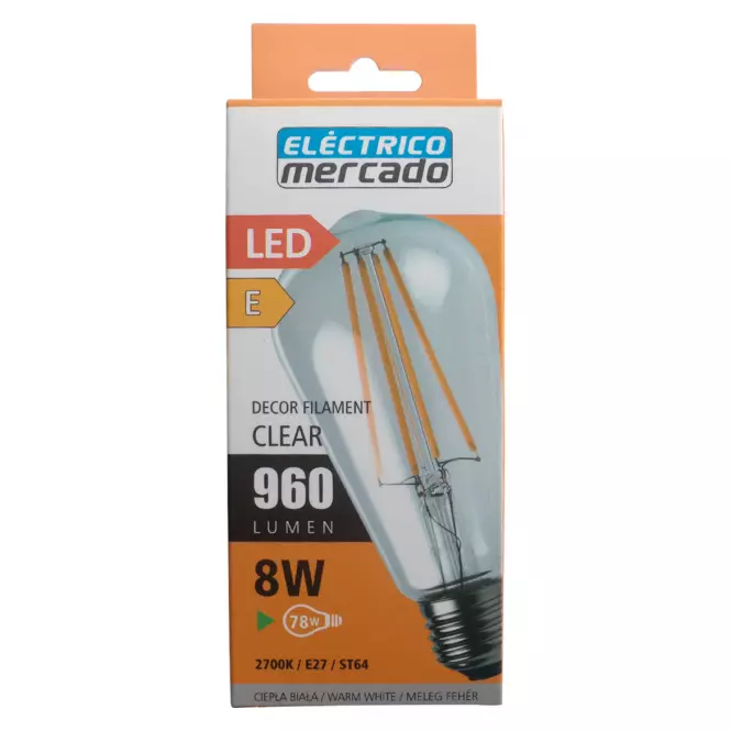 Žiarovka FL ST64 8W/1055LM E27 230V 2700K CLEAR