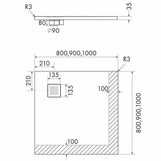Sprchová vanička Kalait Smooth White 80x80x3,5 3.3100-M2