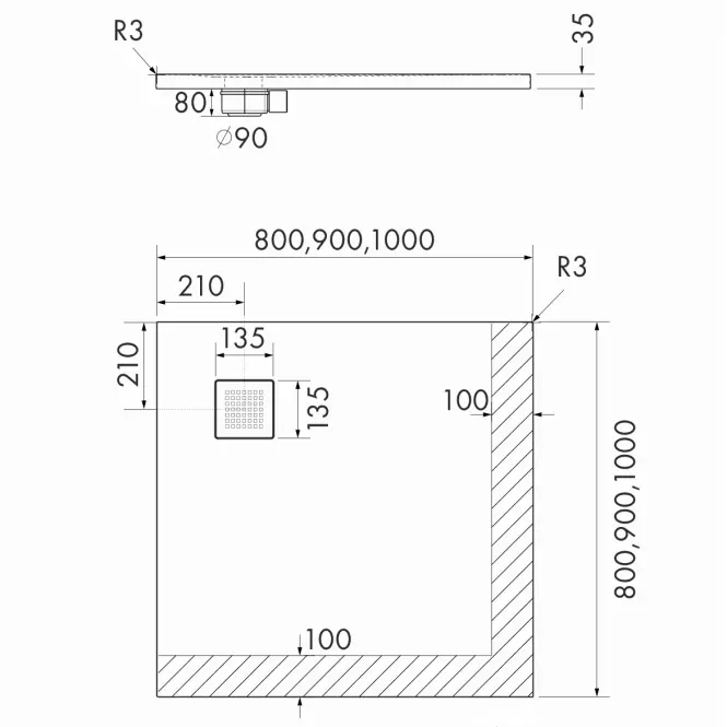 Sprchová vanička Kalait Smooth White 80x80x3,5 3.3100-M2,2