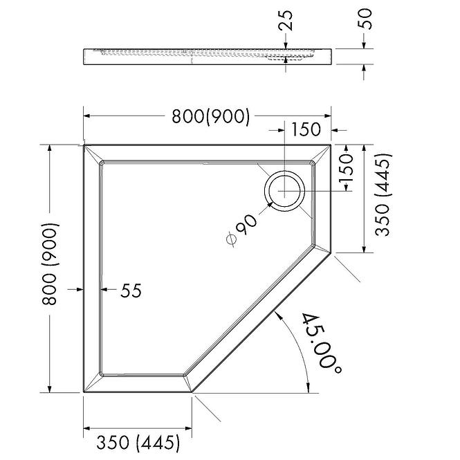 Päťuholníková vanička Caspar New Black Stone 80x80x5 - 3.2397/C/St