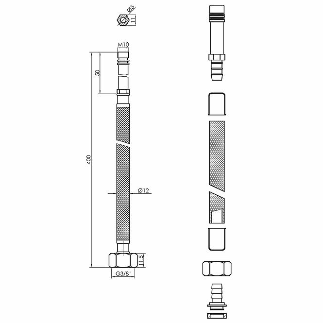 Hadica na vodu 3/8X ML10  400 MM čierna 2 ks