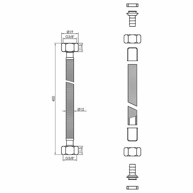 Hadica na vodu 3/8 X 3/8 400 MM čierna