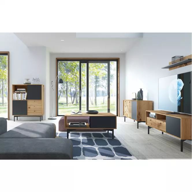 Konferenčný stolík Flow Fl102 Dub Artisan/Čierna perla,4