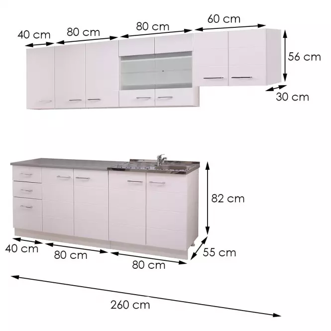 Kuchynská linka Diva 260 Biely / biely Lesk 11008406,2
