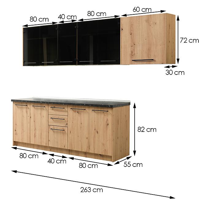 Kuchynská linka Adela 260 Dub artisan / Tmavošedý11011098
