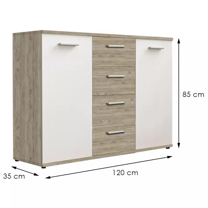 Komoda Jacky 2 Biely/Country Grey