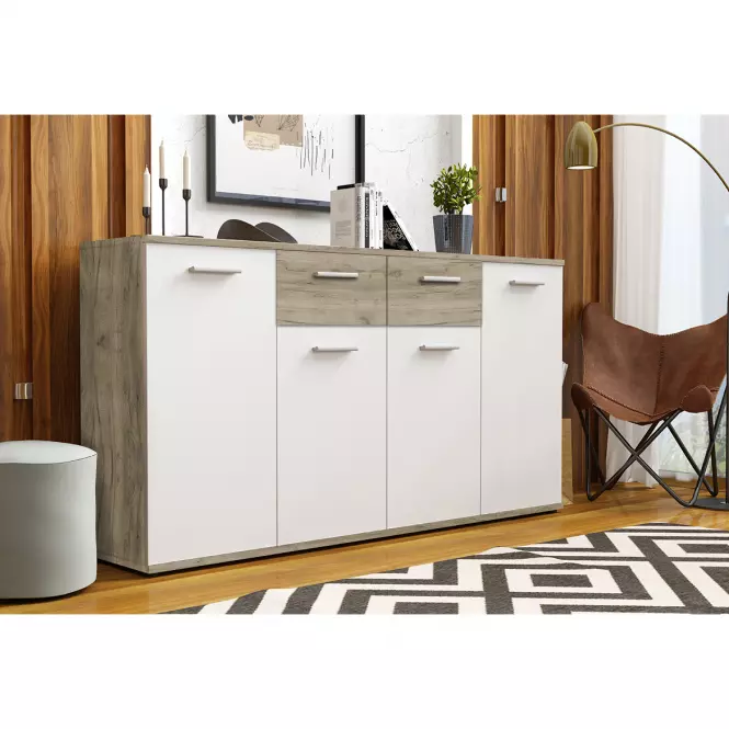 Komoda Jacky 3 Biely/Country Grey