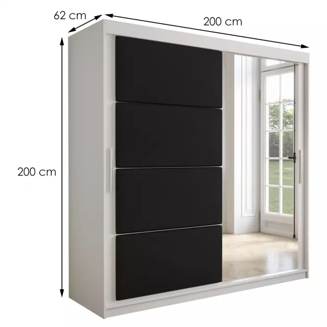 Skriňa Tapi 200 Biely/Čierna ekokoža