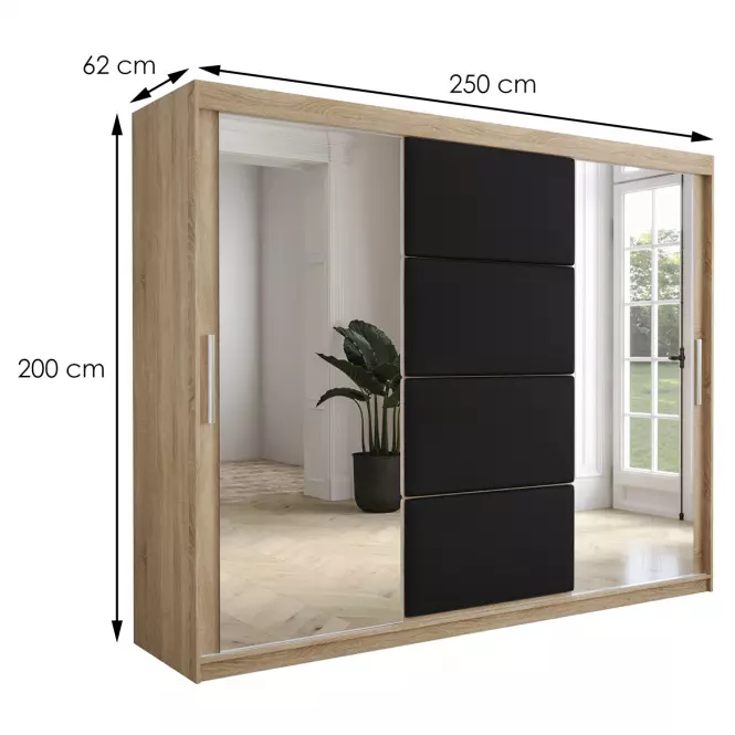 Skriňa Tapi 250 Dąb Sonoma/Čierna ekokoža