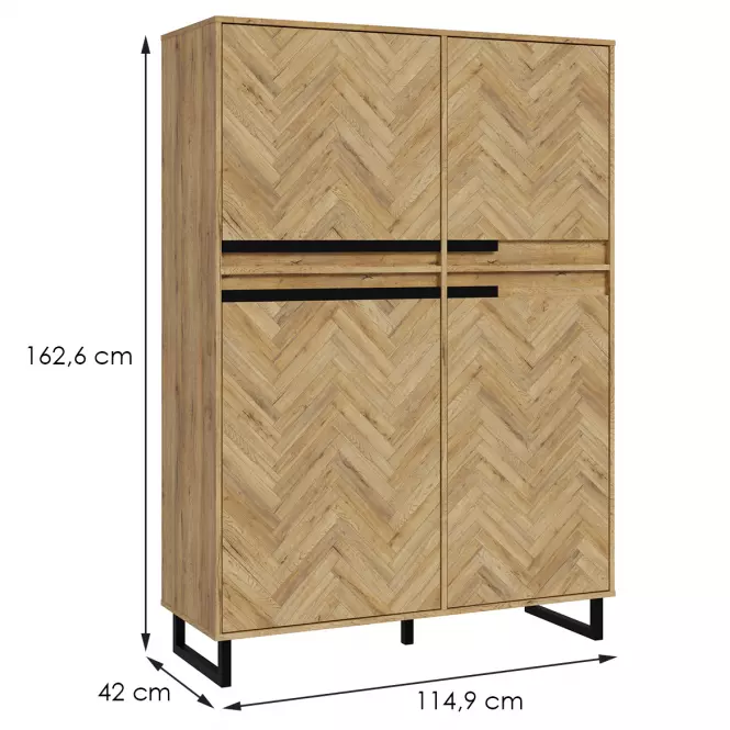 Komoda Solletico 4d Dąb Spica rybia kosť / Dąb Bartex