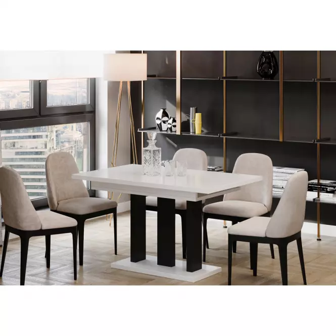 Rozkladací stôl Appia Mat čierne nohy 130/210x80cm Biely lesk,4