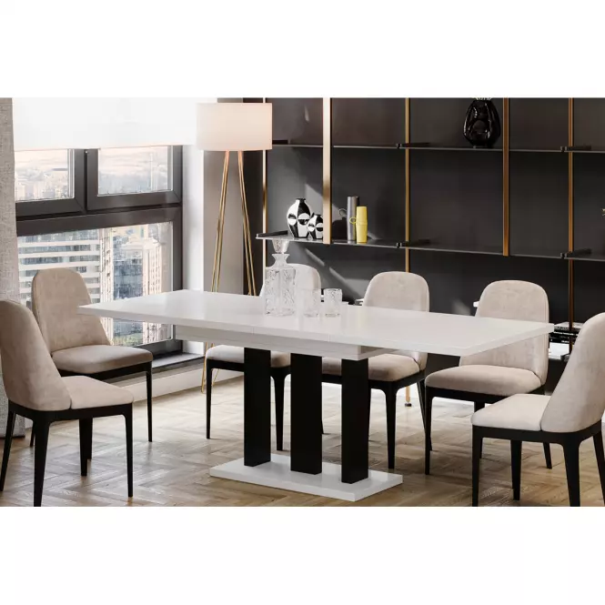 Rozkladací stôl Appia Mat čierne nohy 130/210x80cm Biely lesk