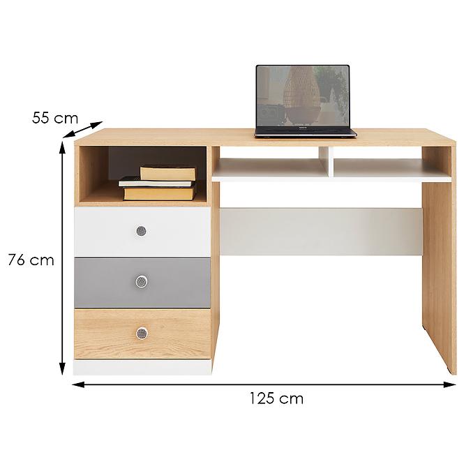 Písací stôl Pixel Px8 sušienkový dub / biely lux / sivý,2