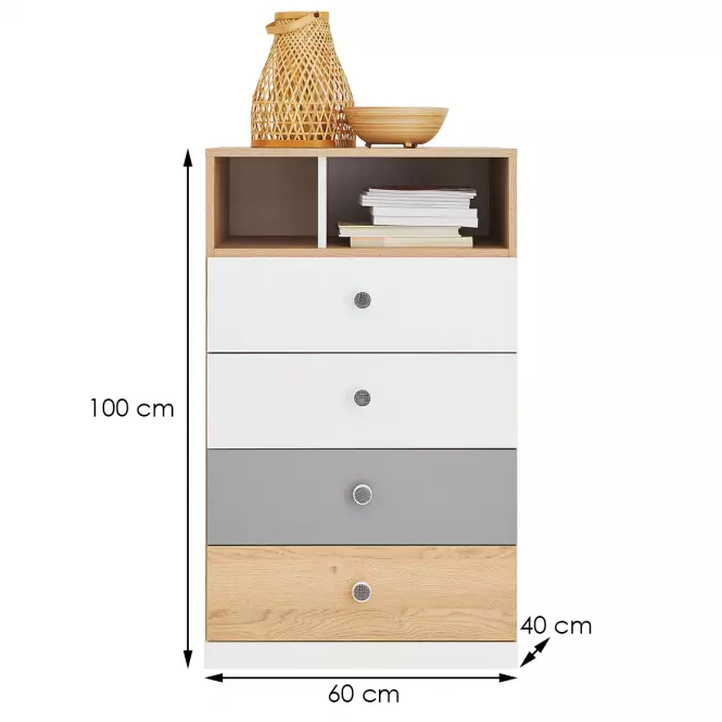 Komoda Pixel Px10 sušienkový dub / biely lux / sivý,2