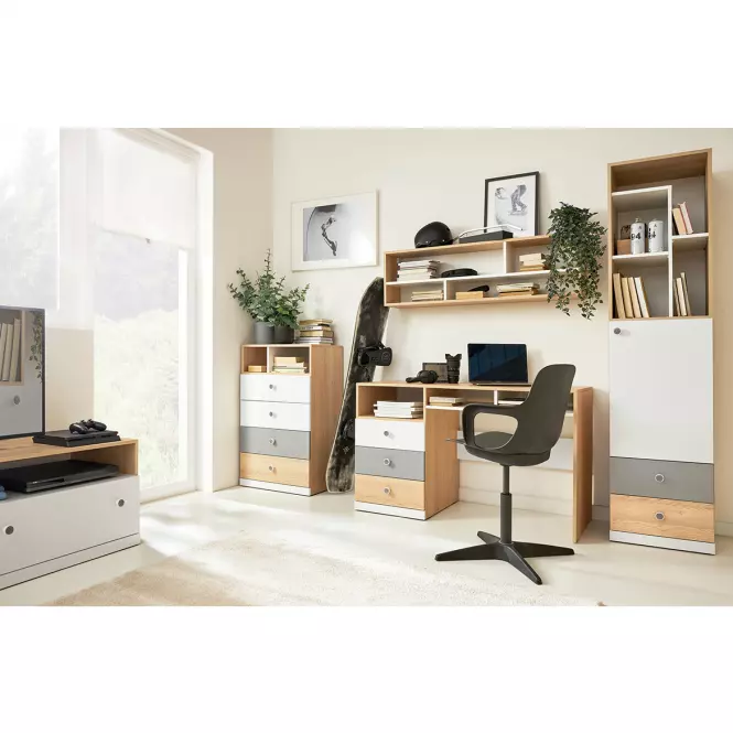 Komoda Pixel Px10 sušienkový dub / biely lux / sivý