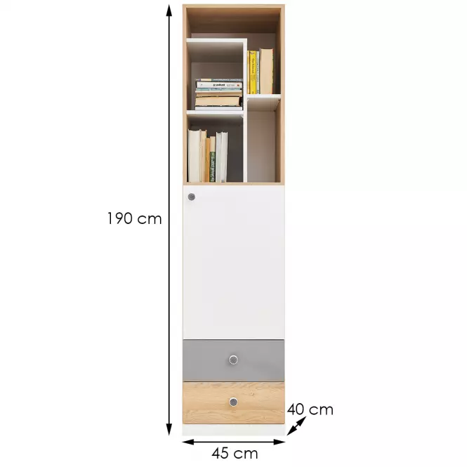 Regál Pixel PX5 sušienkový dub / biely lux / sivý,2