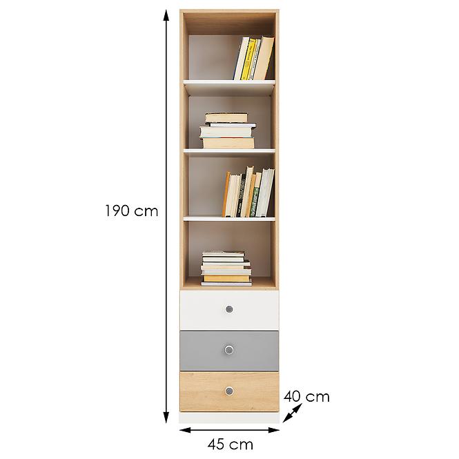 Regál Pixel PX6 sušienkový dub / biely lux / sivý