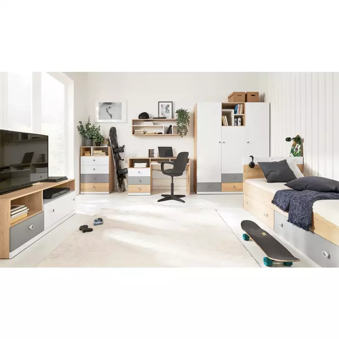 TV stolík Pixel sušienkový dub / biely lux / sivý,9