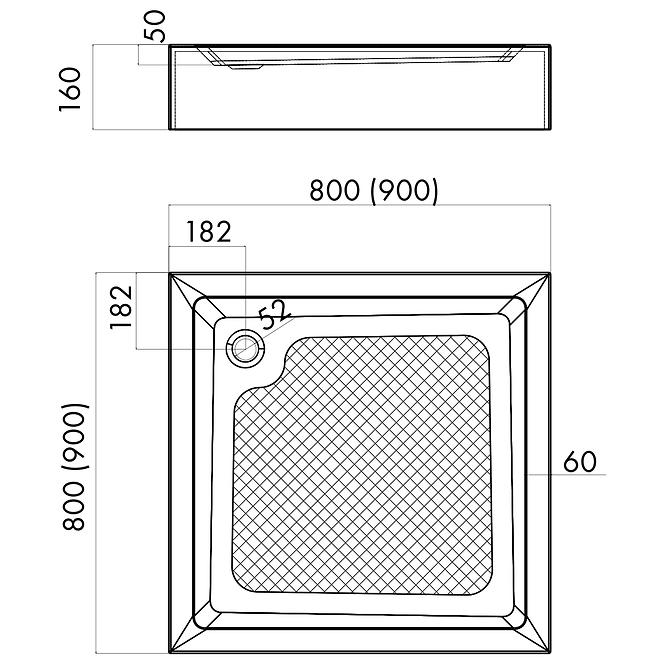 Štvorcová vanička 80x80x16 vstavaná AQM350L