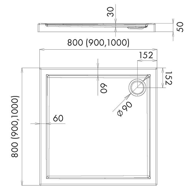 Vanička štvorcová 80x80x5 Espera AQM260