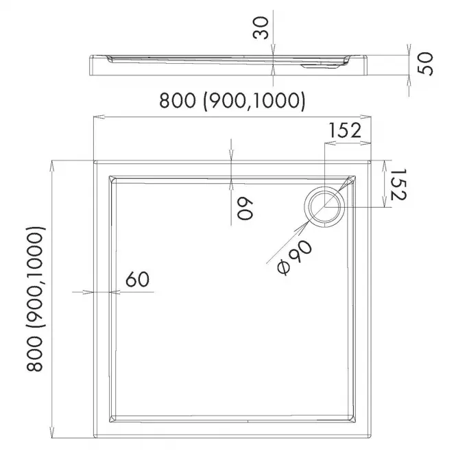 Vanička štvorcová 80x80x5 Espera AQM260,2