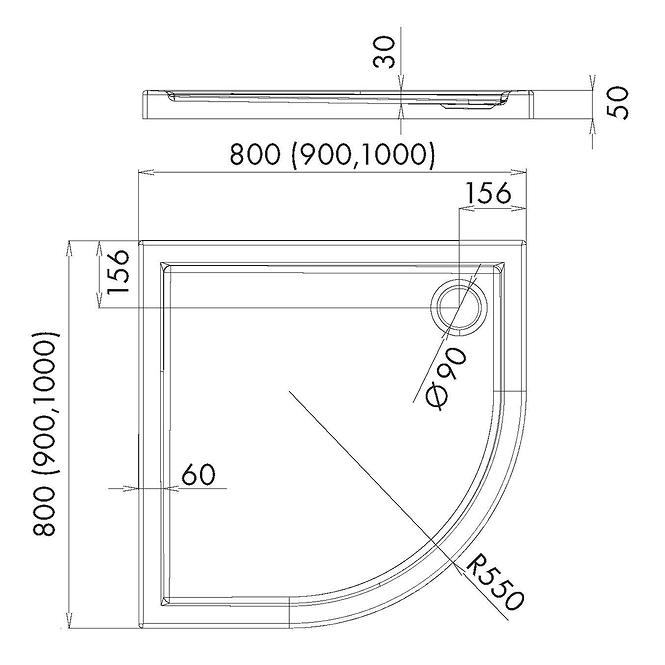 Vanička polokrúhla 80x80x5 R55 Espera AQM263