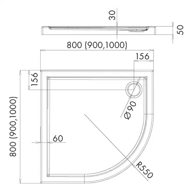 Vanička polokrúhla 80x80x5 R55 Espera AQM263,2
