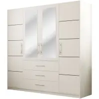 Skriňa Bali D4 196 cm so zrkadlom – biela, štvordverová, zásuvky