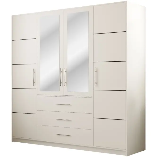 Skriňa Bali D4 196 cm so zrkadlom – biela, štvordverová, zásuvky