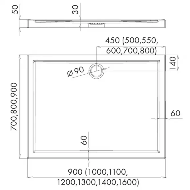 Vanička obdĺžniková 80x100x5 Espera AQM266,2