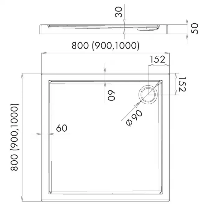 Vanička štvorcová Black Stone 90x90x5 Espera AQM261CST,2