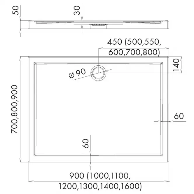 Vanička obdĺžniková Black Stone 90x100x5 Espera AQM268CST