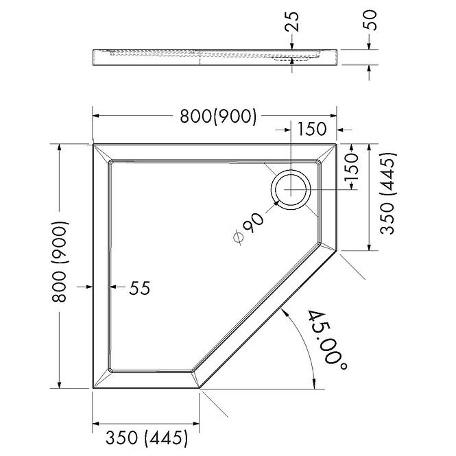 Vanička päťuhlová Black Stone 80x80x5 Espera AQM2397CST