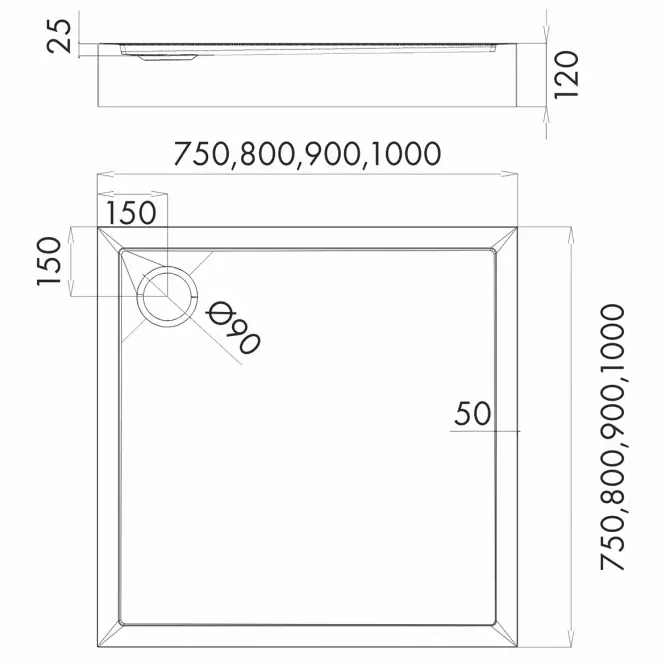 Vanička štvorcová 80x80x12 Espera Plus AQM4630,2