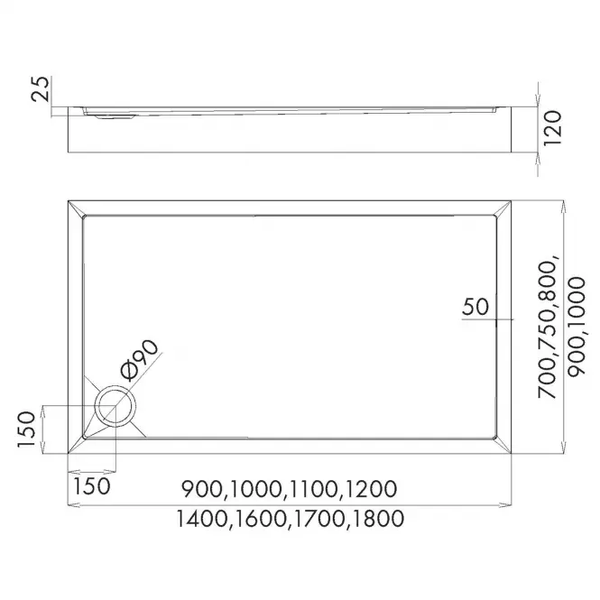 Vanička obdĺžniková 90x120x12 Espera Plus AQM4647,2