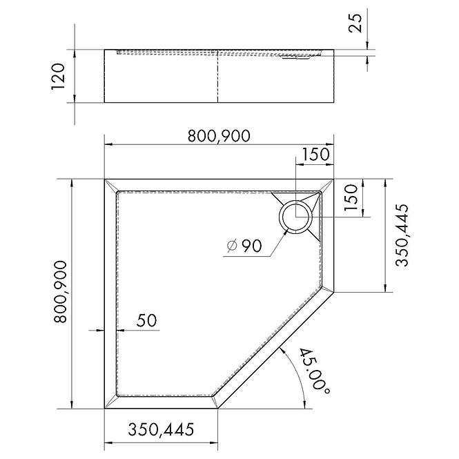 Vanička päťuhlová 80x80x12 Espera Plus AQM4697