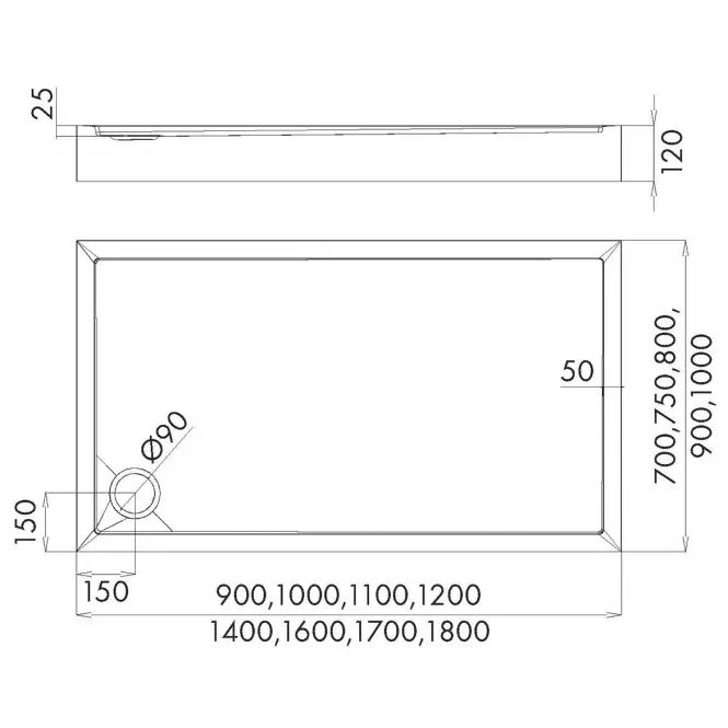 Vanička obdĺžniková Black Stone 80x100x12 Espera Plus AQM4636CST