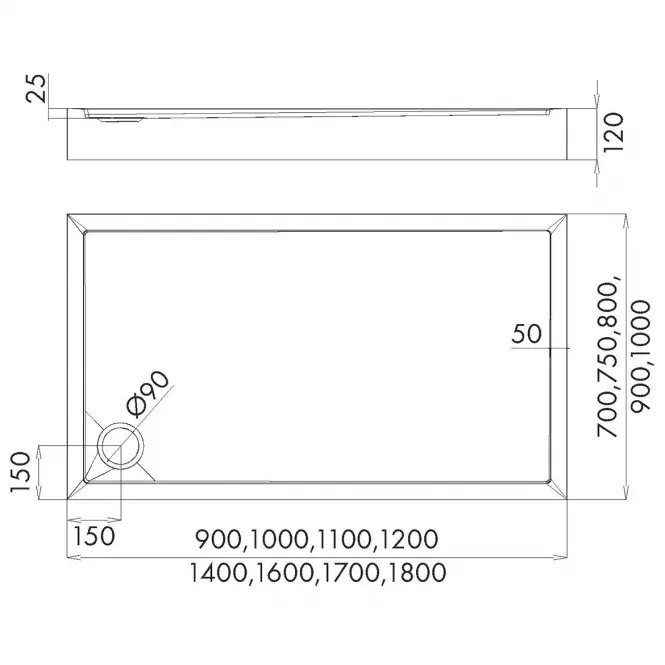 Vanička obdĺžniková Black Mat 80x100x12 Espera Plus AQM4636CMG