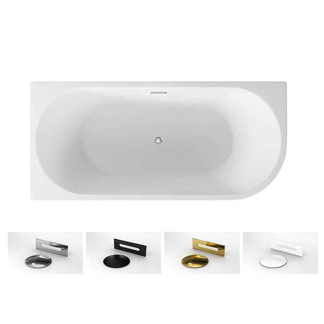 Voľne stojaca vaňa rohová Zoya 150/75 L+Klik-Klak s obdĺžnikovým prepadom Slim chróm,4