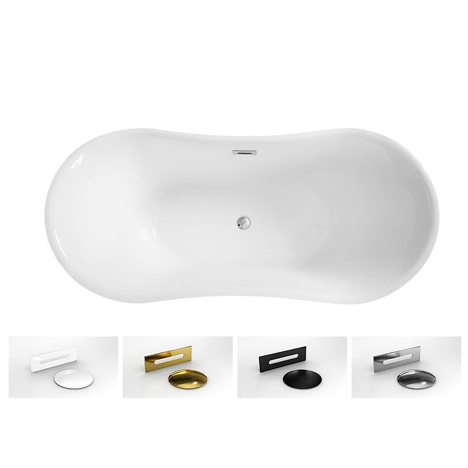 Voľne stojaca vaňa Amber 170/80 so sifónom Klik Klak s obdĺžnikovým prepadom Slim chróm,4