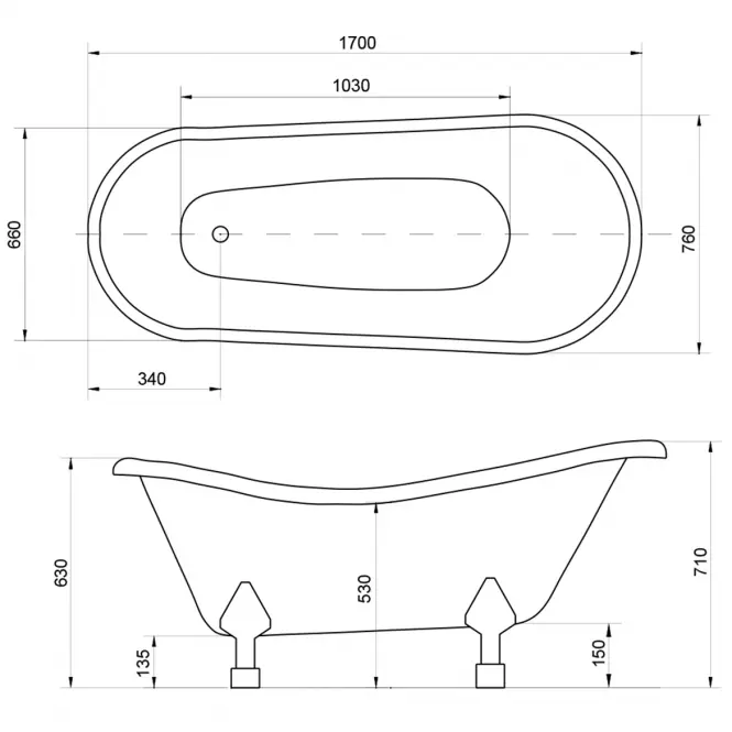 Voľne stojaca vaňa Otylia 170/77 nohy zlaté,3