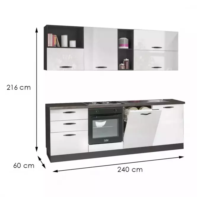 Kuchynská Linka Sprint s domácimi spotrebičmi 240 sivá / biela