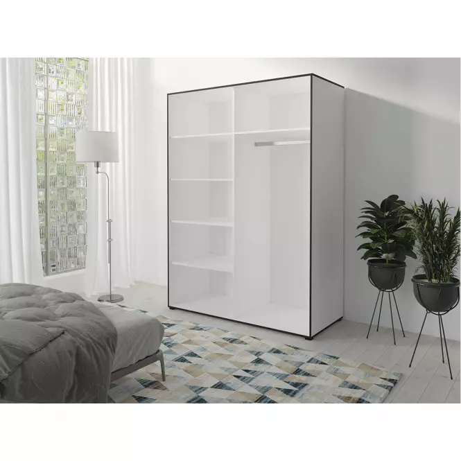 Skriňa Oslo I 150 biely/čierna/zrkadlo