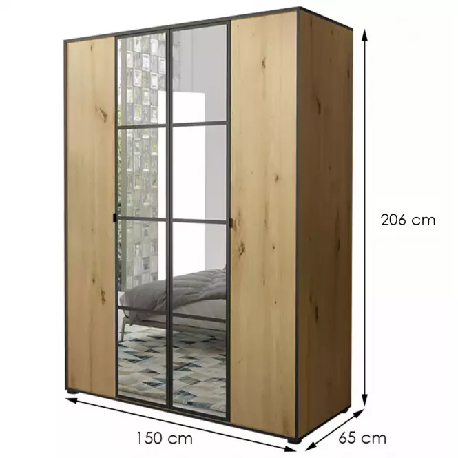 Skriňa Oslo I 150  Artisan/čierna/zrkadlo