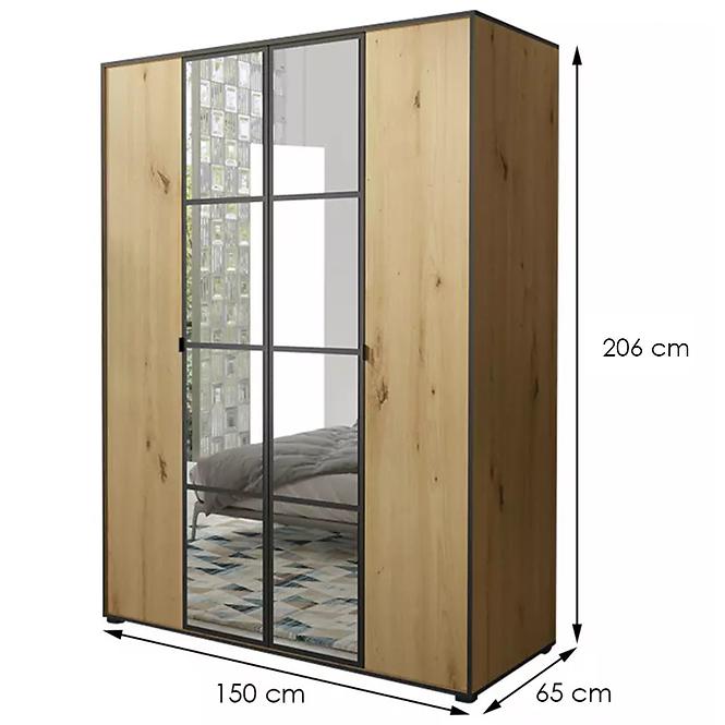 Skriňa Oslo I 150  Artisan/čierna/zrkadlo