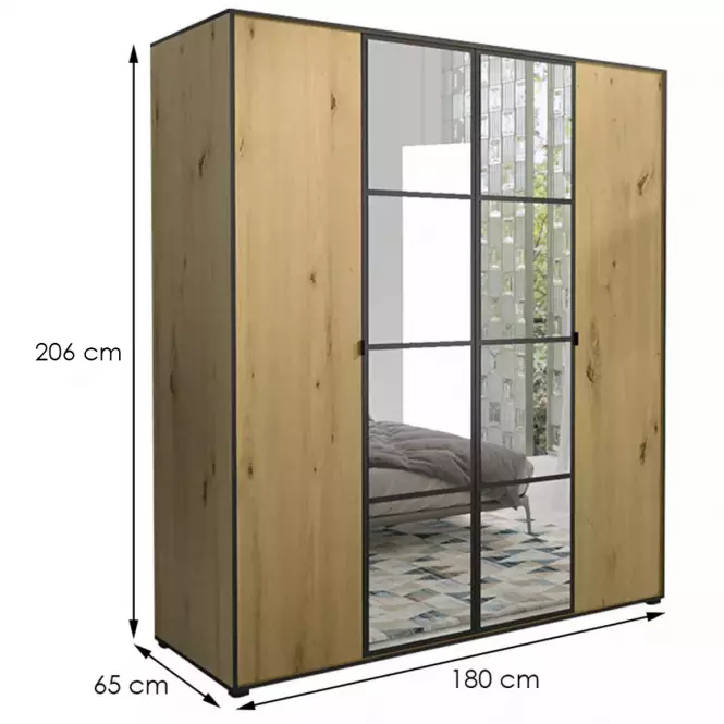 Skriňa Oslo I 180  Artisan/čierna/zrkadlo