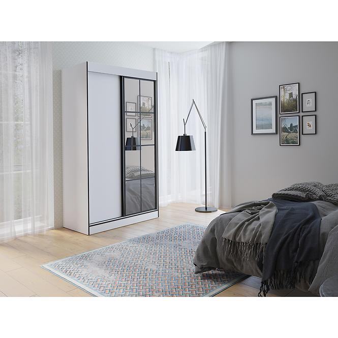 Skriňa Oslo II 120 biely/čierna/zrkadlo