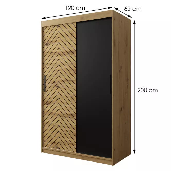 Skriňa Jodełka 120 dub Artisan/dub Artisan/čierna